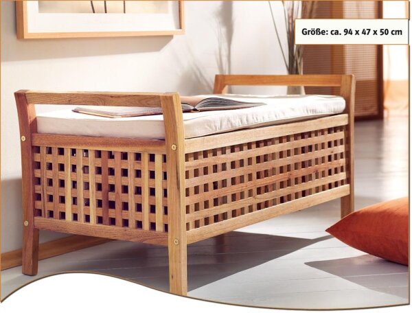 Panca, legno di noce, con cuscino e spazio di archiviazione.