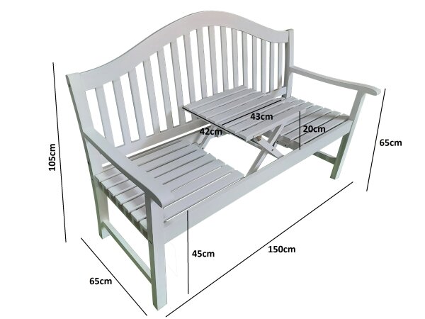 Gartenbank mit Tisch, Akazienholz weiß 3-fach lackiert