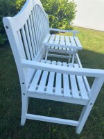 Banco de jardín con mesa de madera de acacia blanca, lacada 3 veces