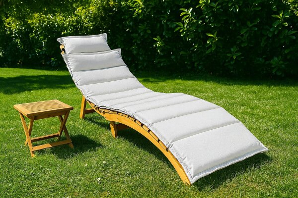 Set Gartenliege mit Auflage in beige und Tisch