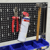 Table de travail avec panneau perforé et bacs de rangement – stable, clair et flexible