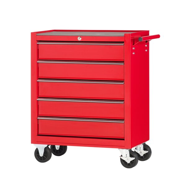 Carrello da officina, semplice con 5 cassetti, rosso