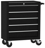 Workshop trolley, simple with 5 drawers, black