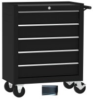 Workshop trolley, simple with 5 drawers, black