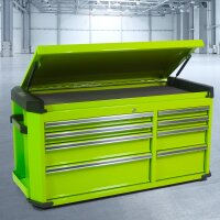 Caja de herramientas verde para carros de taller anchos