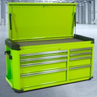 Caja de herramientas verde para carros de taller anchos