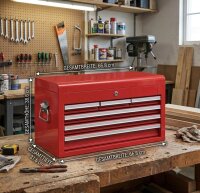Boîte à outils, avec couvercle, grande, avec 6 tiroirs, rouge