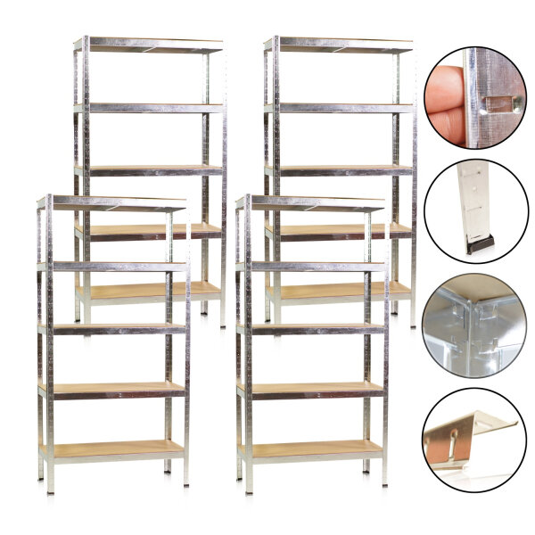 SET 4 x Scaffale pesanti 90 x 40 x 180 cm, ripiano in MDF