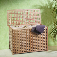 Cesta de ropa, 2 compartimentos de madera de nuez