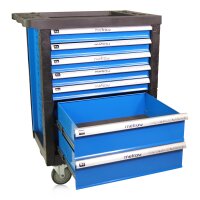 Wózek warsztatowy wypełniony 14 zestawami narzędzi, niebieski
