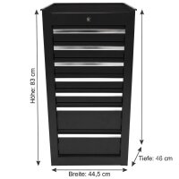 Armoire à outils noire, étroite, 7 tiroirs