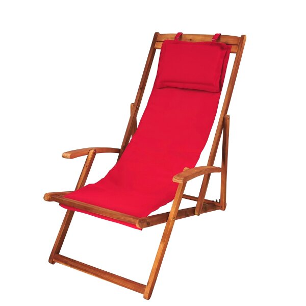 2er Set Gartenliege, Relaxliege, Sonnenliege, Liegestuhl mit rotem Bezugsstoff