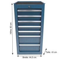 Gereedschap kast blauw, smal, 7 lades
