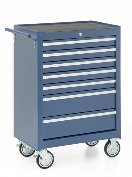 Chariot datelier, 7 tiroirs, bleu