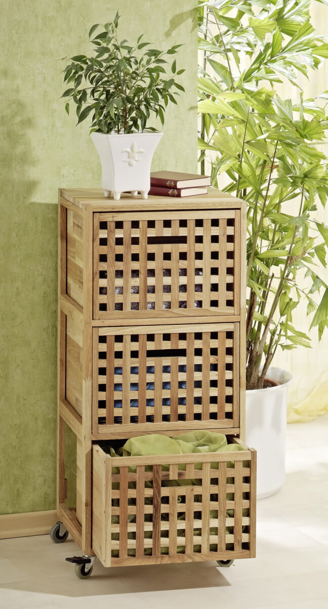 Rolling container made of walnut wood in grid design, 76,90