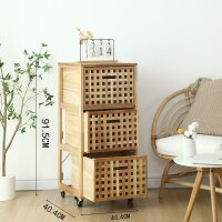 Contenedor móvil, 3 cajas, diseño de rejilla, madera de nuez