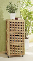 Conteneur roulant, 3 boxes, design en treillis, noyer