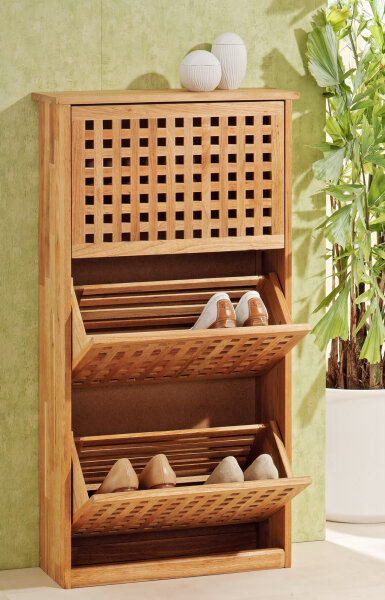 Scarpiera, 3 ante, design a rete, noce