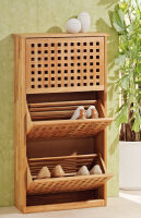 Estante de zapatos, 3 puertas, diseño enrejado, madera de nuez