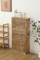 Shoe rack, 3 flaps, grid design, walnut wood