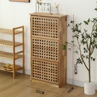Shoe rack, 3 flaps, grid design, walnut wood