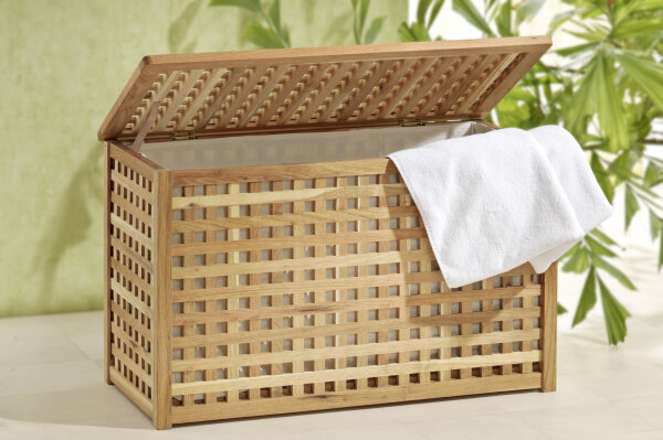 Cesta de ropa, extra ancha, diseño de rejilla, madera de nuez