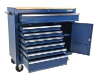 Tool trolley 7 drawers and door, with large wooden top