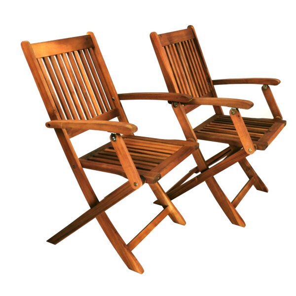 Set di 2 sedie da giardino, poltroncine da giardino, sedia pieghevole, in legno di acacia