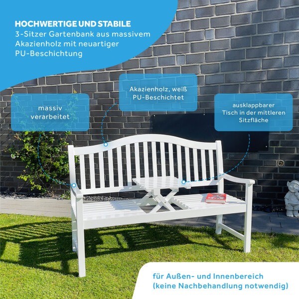 Tuinbank, houten bank, wit, zitbank met tafel