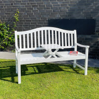 Garden bench, wooden bench, white, bench with table