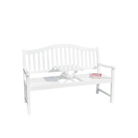 Tuinbank, houten bank, wit, zitbank met tafel