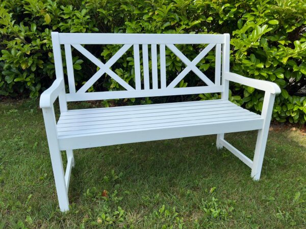 Garden Bench, Wooden Bench, White, Seating Bench, 2-Seater