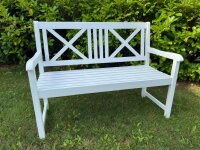 Garden Bench, Wooden Bench, White, Seating Bench, 2-Seater