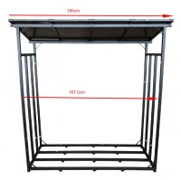 Metall Kaminholzregal Anthrazit XXL 185 x 70 x 193,5 cm mit Dach