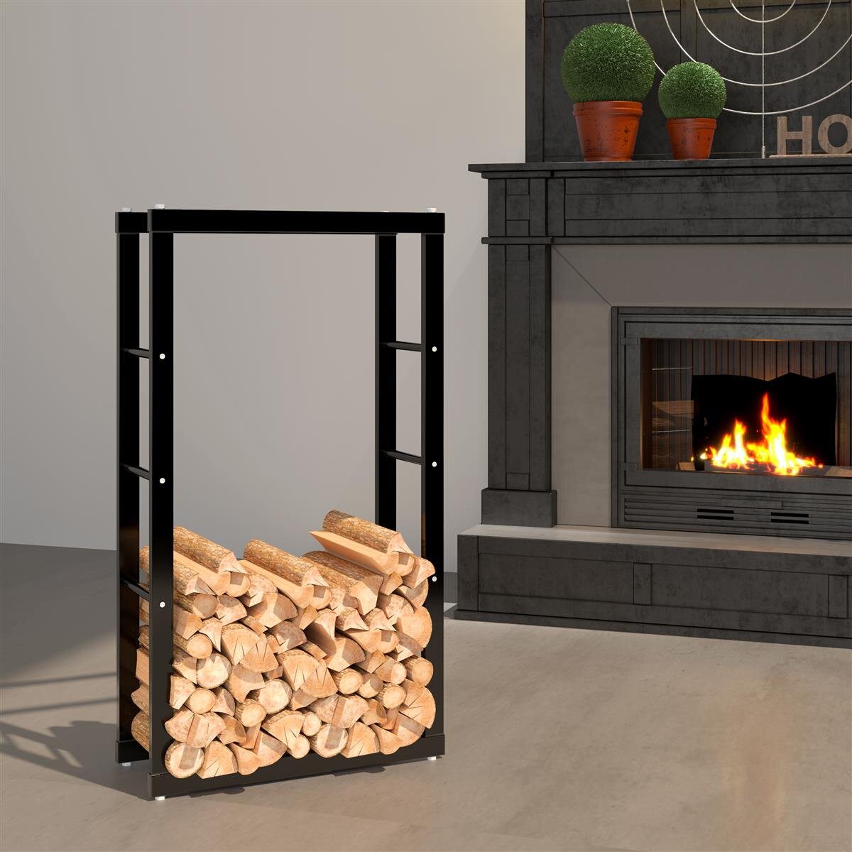 VyGrow Portalegna Da Interno In Metallo – 17,32” Con Supporto In Pelle, Resistente E Compatto Per Camino E Terrazza