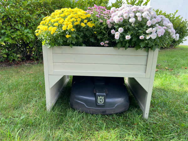 Bac à fleurs et garage pour robot de tonte en bois de sapin, résistant aux intempéries, y compris le bac à fleurs 79 x 73 x 56 cm