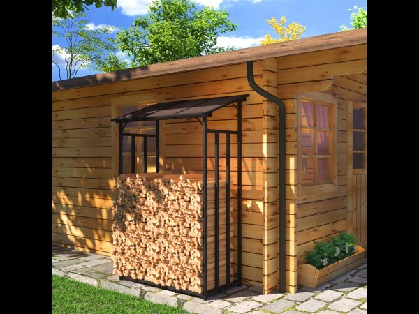 Étagère à bois de chauffage en métal anthracite 130 x 70 x 185 cm avec toit