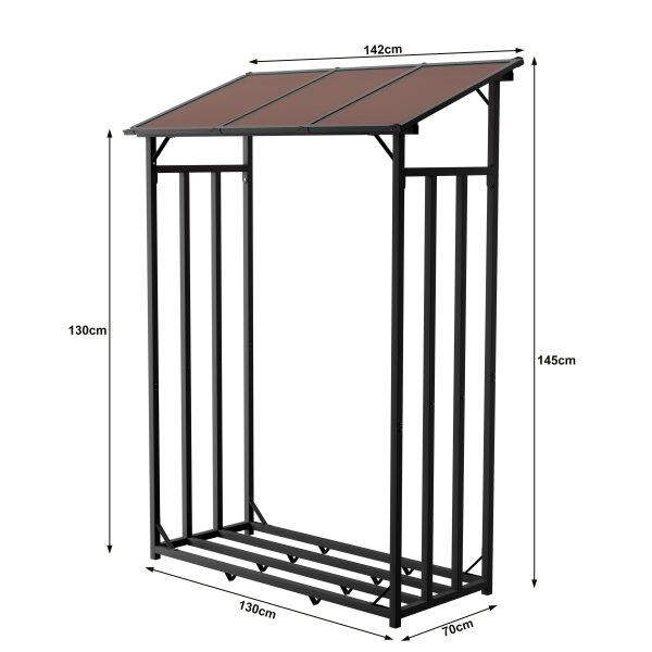 Metall Kaminholzregal Anthrazit  130 x 70 x 145 cm mit Dach