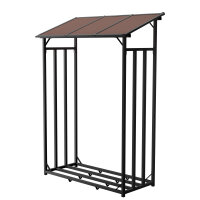 Metalowy regał na drewno do kominka antracytowy 130 x 70 x 145 cm z dachem