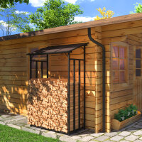 Metalowy regał na drewno do kominka antracytowy 130 x 70 x 145 cm z dachem